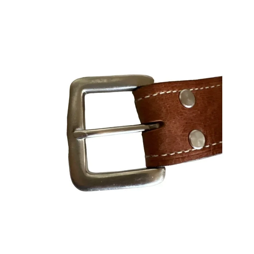 Unbranded Carmel Brown‎ Leather Belt Silvertone Buckle Size 34
